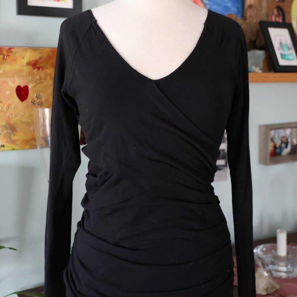 SUNDANCE Vanessa Wrap Ruched Top Crossover Surplice Cotton Jersey Black SMALL